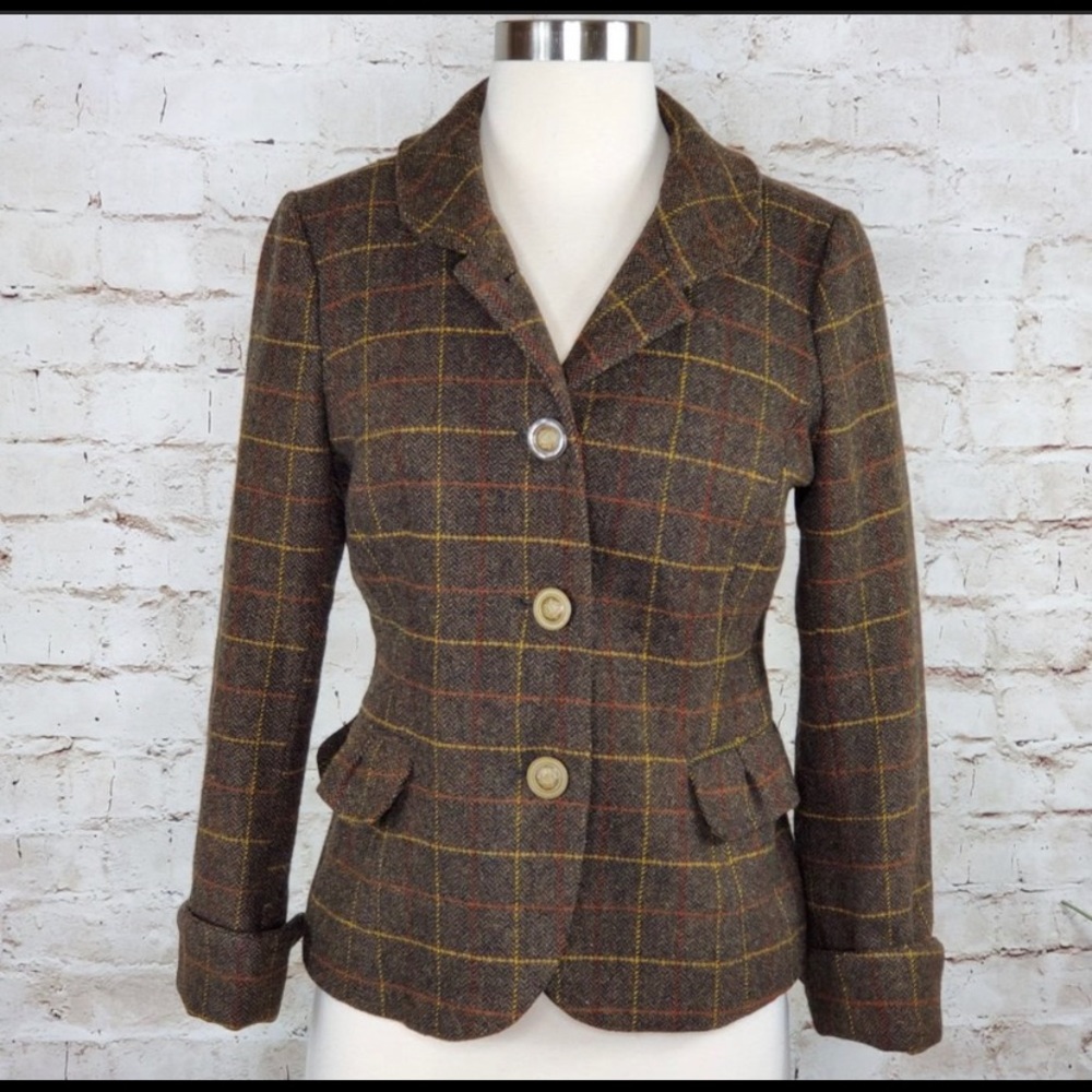 Joe Fresh Wool Brown Plaid Blazer S EUC
